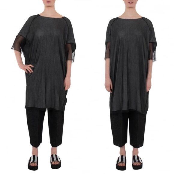 KEDZIOREK Lagenlook Crew Neck Short Sleeve Layered Tunic Dress Black 44 - Picture 1 of 14